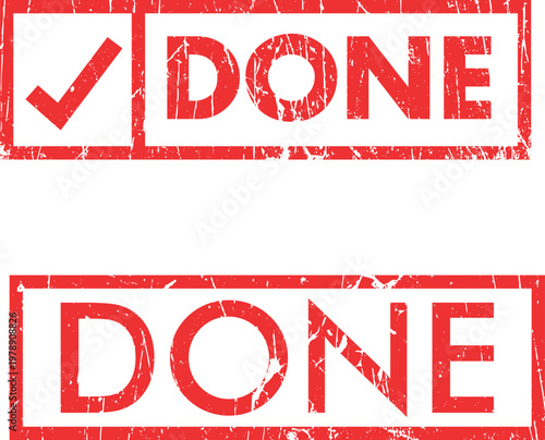 Completion achieved! Red stamp with checkmark and the word 'DONE' implies tasks are finished and objectives met