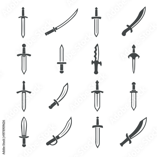 Minimal sword icons set isolated on white background