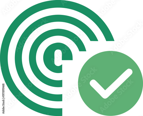 Green fingerprint scan with a checkmark icon signifying successful verification or access granted