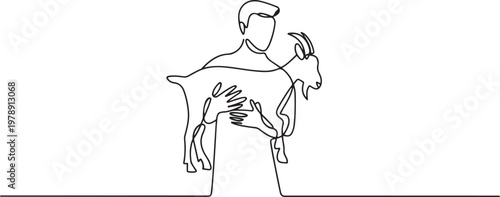 Continuous Line Art Man Carrying Goat, Minimalist Vector Illustration on Isolated Background for Poster Decoration. one line art icon drawing vector