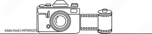 Continuous Box and analog roll film Isolated. one line icon drawing vector