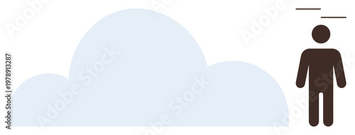 Data storage, cloud technology, personal security, digital environment, information sharing, online connectivity. Minimalistic ion of a cloud next to a human figure. Data storage and cloud technology