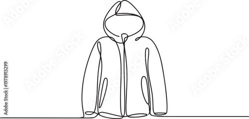 Continuous line drawing of polar jacket coat hoodie jumper warm sweatcoat. one line icon drawing vector