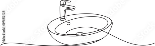 Continuous single line sketch drawing of washbasin wash basin sink washbowl washstand hygiene. one line icon drawing vector