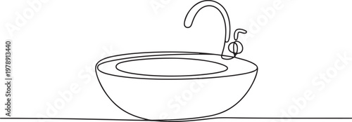 Continuous single line sketch drawing of washbasin wash basin sink washbowl washstand hygiene. one line icon drawing vector