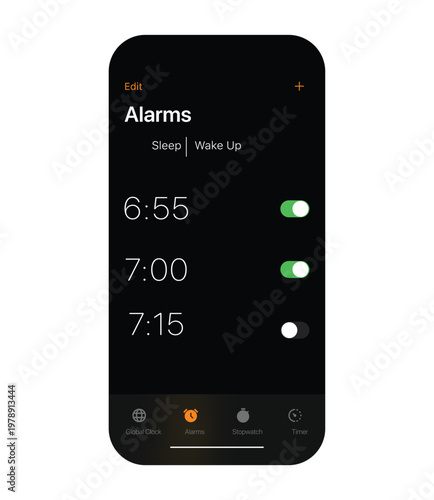 Alarm app ui design vector similar to I-phone