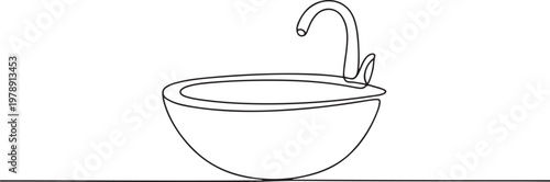 Continuous single line sketch drawing of washbasin wash basin sink washbowl washstand hygiene. one line icon drawing vector