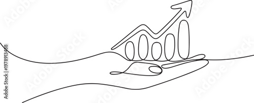 continuous line drawing hand show growth chart diagram. one line icon drawing vector