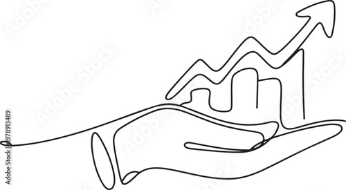 continuous line drawing hand show growth chart diagram. one line icon drawing vector