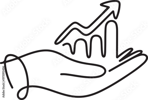 continuous line drawing hand show growth chart diagram. one line icon drawing vector