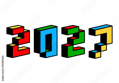 2027 numbers pixel 8 bit game style vector illustration