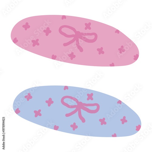 Cute Pastel Hair Clips Set with Bow and Floral Pattern, Kawaii Aesthetic Hair Pins for Girls, Hand Drawn Vector Illustration of Trendy Accessories