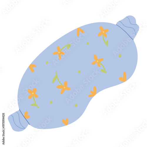 Cute floral sleep mask vector illustration. Lavender eye cover with yellow flowers for relaxation, sweet dreams and healthy rest 