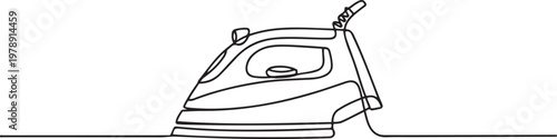 Continuous single line of electric iron clothes home appliance. one line art icon drawing vector
