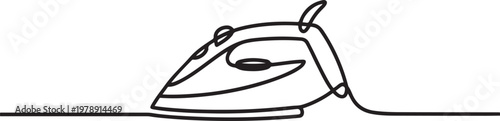 Continuous single line of electric iron clothes home appliance. one line art icon drawing vector