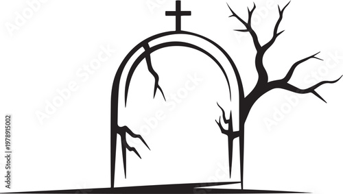 spooky horror scary gravestone grave cemetery memorial halloween. one line icon drawing vector