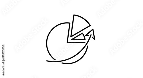 Pie chart with an upward arrow, illustrating data analysis, business growth, and statistical improvement on an isolated white background.