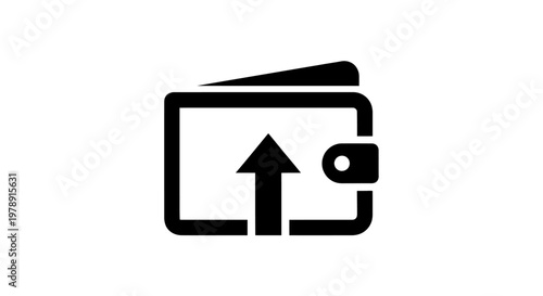 Wallet with an upward arrow, symbolizing financial growth, increased income, or money deposit on an isolated white background.