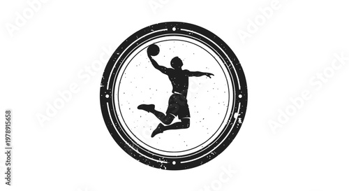 Dynamic silhouette of a basketball player jumping to shoot, symbolizing the sport of basketball and athleticism on an isolated white background.