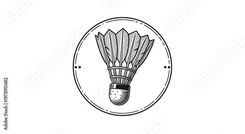 Detailed badminton shuttlecock, illustrating the sport of badminton and athletic activity on an isolated white background.