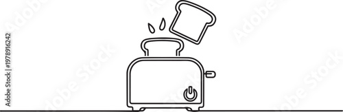 electric bakery bread toaster for breakfast food. Household home kitchen appliance tool electronic electrical. one line icon drawing vector