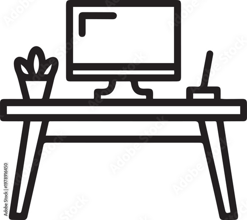 table home office furniture. Desk furniture simple. one line icon drawing vector