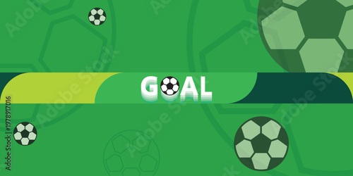 Flat Design Soccer Goal Banner with Green Background Football Pattern and White Typography for Sports Event Social Media Broadcast and Score Update