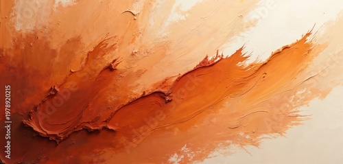 Abstract textured background with thick paint strokes. Warm earthy tones like terracotta ochre, rust blend with cream. Organic shapes suggest natural elements like sand dunes rock formations with