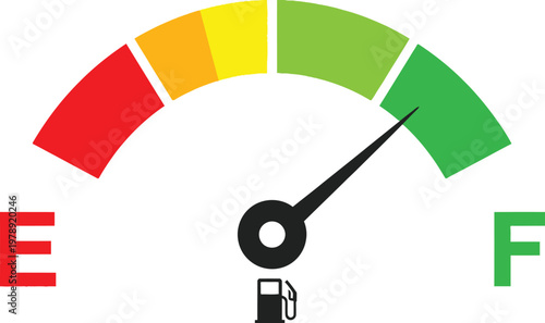 Fuel gauge used to represent car dashboards or petrol meters. 