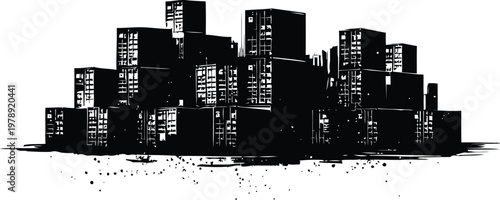 Shipping container stacked pyramid silhouette vector illustration set three variations on white background