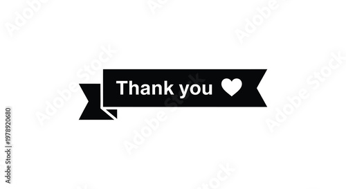 Black ribbon banner displays gratitude with a heart a simple silhouette