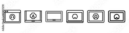content creation icon set outline style. Business line art icon collection.