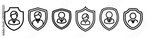 copyright protection icon set outline style. Business line art icon collection.