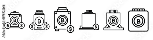 crypto mining icon set outline style. Business line art icon collection.