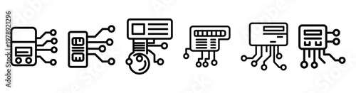 cybernetic system icon set outline style. Business line art icon collection.