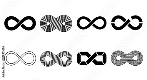 Infinity symbols, endless icons, loop signs, vector graphics
