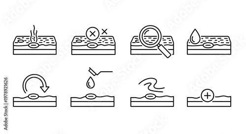 Vector skincare, facial treatment, beauty icons, 8 elements, line art