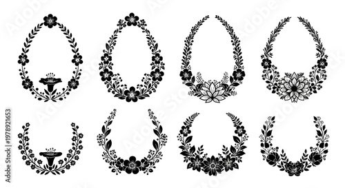 Black and silver jewelry, gemstone necklaces, 8 designs, vector icons