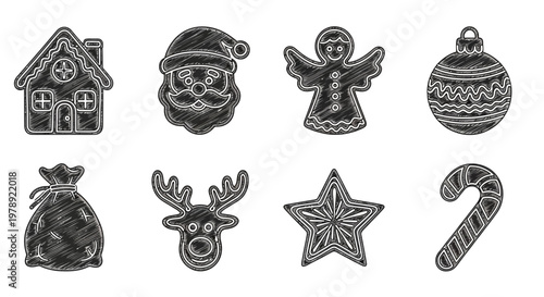 Christmas icons, festive symbols, holiday decorations, 8 metal charms