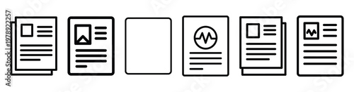 health records icon set outline style. Business line art icon collection.