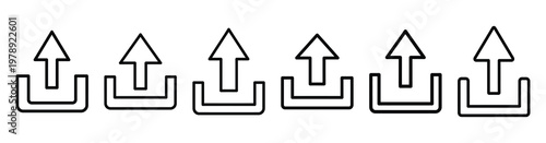 media upload icon set outline style. Business line art icon collection.