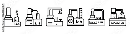 research lab icon set outline style. Business line art icon collection.