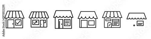 store analytics icon set outline style. Business line art icon collection.