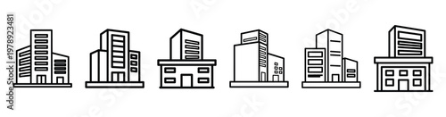 venture building icon set outline style. Business line art icon collection.