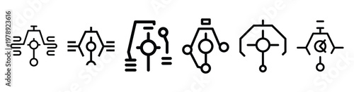 algorithm design icon set outline style. Business line art icon collection.