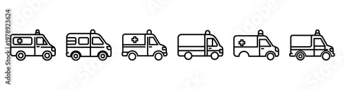 ambulance service icon set outline style. Business line art icon collection.