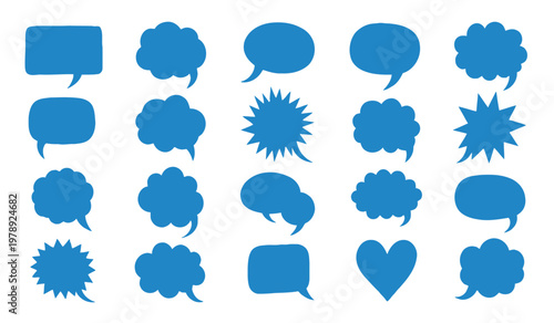 Collection of vibrant blue speech bubbles and comic book effects