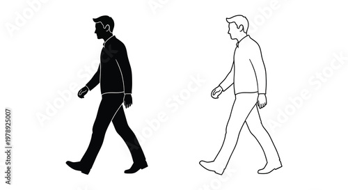 Two images of a walking man one solid one outlined silhouette