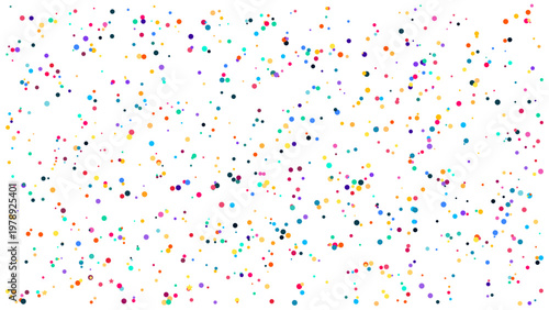 Abstract colorful circle particle background on white with scattered vibrant dots, festive confetti pattern for celebration, modern digital design, banner, UI, cover and vector illustration