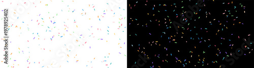 Abstract colorful confetti line background, bright minimal rainbow sprinkles scattered across white space for festive celebration and modern cheerful design